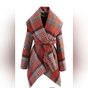 Wool Plaid Wrap Jacket with Belt